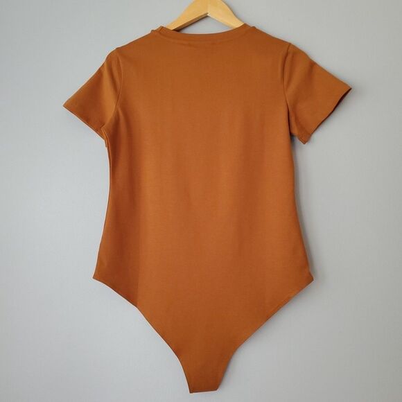 Mango Pop Brown Short Sleeve Crewneck Tee Shirt Bodysuit Womens Large - Picture 4 of 6